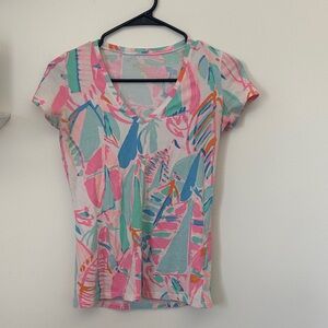 Lilly Pulitzer Pink and Blue Abstract Short Sleeve Top